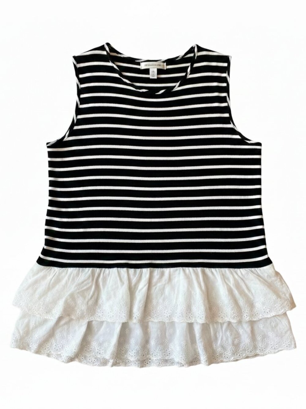 PEBBLE AND STONE Sleeveless stripes b&W Camisoles delicate ruffled lace medium
